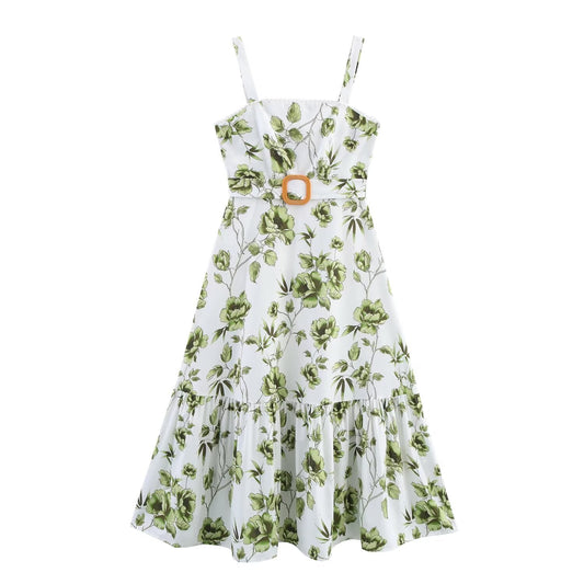 Women Clothing Summer Simple Thin with Belt Strap Dress