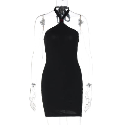 Women Clothing Summer Sexy Slim Fit Backless Halter Sheath Dress
