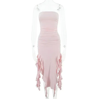 BWQ Long Dresses For Women Slit Sexy Bodycon Sleeveless Jellyfish Dress Hot Girls Fashion Off The Shoulders Maxi Dress Woman