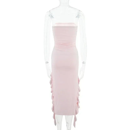 BWQ Long Dresses For Women Slit Sexy Bodycon Sleeveless Jellyfish Dress Hot Girls Fashion Off The Shoulders Maxi Dress Woman