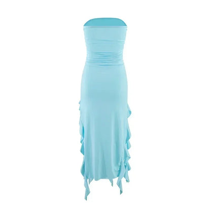 BWQ Long Dresses For Women Slit Sexy Bodycon Sleeveless Jellyfish Dress Hot Girls Fashion Off The Shoulders Maxi Dress Woman