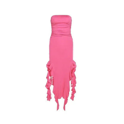 BWQ Long Dresses For Women Slit Sexy Bodycon Sleeveless Jellyfish Dress Hot Girls Fashion Off The Shoulders Maxi Dress Woman